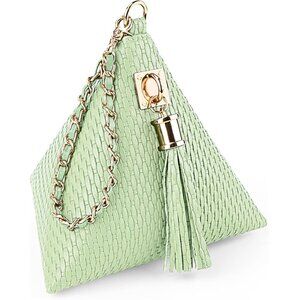 ⚡New Green Leather Triangle Wristlet Clutch Handbag Pyramid Evening Cocktail